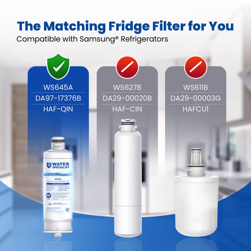 Waterspecialist فلتر مياه ثلاجة بديل Waterspecialist DA97-17376B لـ Samsung HAF-QIN/EXP، HAF-QIN، DA97-08006C، RF28R7351SG، RF23M8070SR، RF23M8070SG، RF23M8090SG، RF28R7201SR (عبوة من 4)  - Image 3